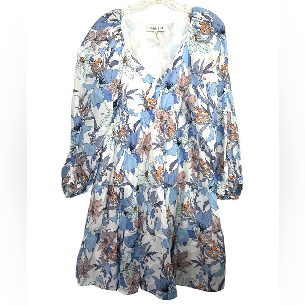 Hale Bob Black Lucia Dress Large Blue Orange White 22YL6222 Casual Day Womans